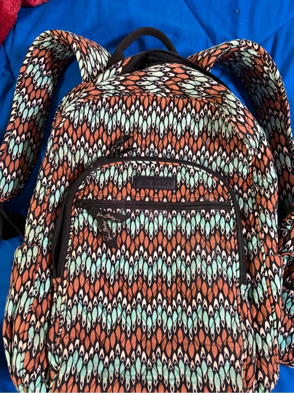 Vera Bradley Orange, Aqua & Black Patterned Cosmetic Bag Set